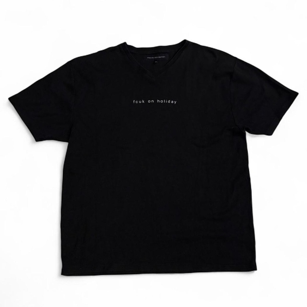 Y2K Vintage Mens fcuk on holiday French Connection Black Tee Shirt